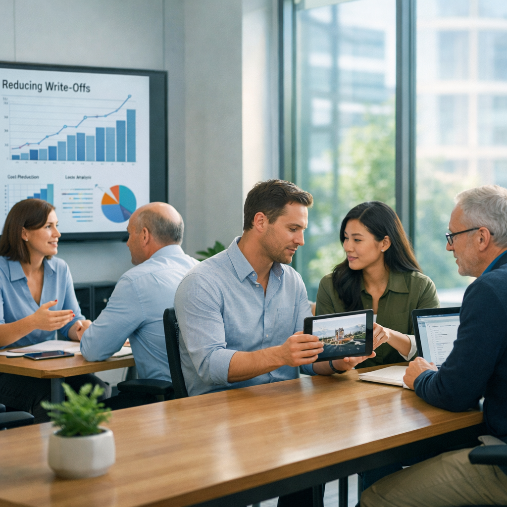 photographic Teams of professionals in a sleek modern office setting are engaged in a dynamic discussion about asset truth The finance team depicted w-2